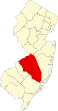 バーリントン郡の位置を示したニュージャージー州の地図