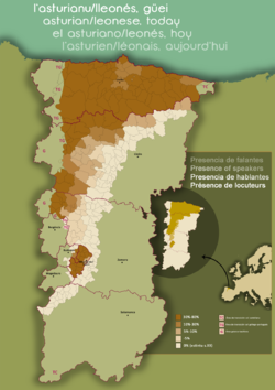 Asturian ja leonésin puhuma-alueet