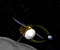 Καλλιτεχνική αναπαράσταση του OSIRIS-REx καθώς συλλέγει δείγμα εδάφους του αστεροειδή.