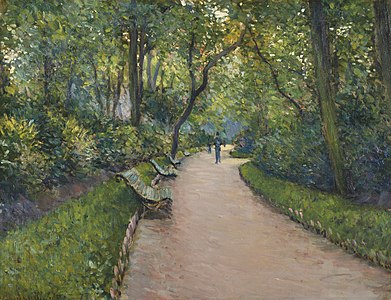 Parc Monceau, formerly the property of the family of King Louis-Philippe, was redesigned and replanted by Haussmann. A corner of the park was taken for a new residential quarter (Painting by Gustave Caillebotte).