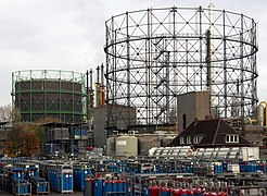 Two column-guided gas holders at BASF, Germany.