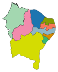 Localização do Nordeste no mapa do Brasil.