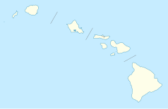Mapa konturowa Hawajów, u góry znajduje się punkt z opisem „Pearl Harbor”