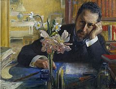 Oscar Levertin porträtterad 1906 av Carl Larsson i sitt hem Karlaplan 2.