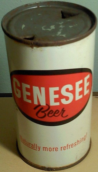 File:"GENESEE Beer Naturally more refreshing!" detail, Punched beer can (cropped).jpg