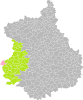 Position de Nogent-le-Rotrou (en rose) dans son arrondissement (en vert) au sein du département d'Eure-et-Loir (grisé).