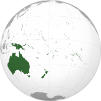 An orthographic projection of geopolitical Oceania.