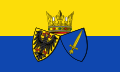 Flagge mit Wappen auf quergestreiftem gelb-blauen Tuch