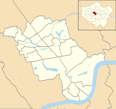 Mapa konturowa City of Westminster, po prawej znajduje się punkt z opisem „King’s College London”