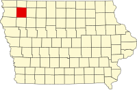 Map of Ajova highlighting O'Brien County