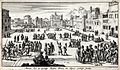 Marché aux esclaves d'Alger. Gravure hollandaise de 1684. "Manière dont les prisonniers chrétiens sont vendus comme esclaves au marché d'Alger"[13]]]