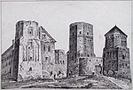 Замак. Літаграфія з малюнка Ф. М. Сабешанскага, 1849 г.