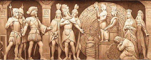 "Cortez and Montezuma at Mexican Temple"