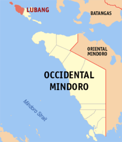 Mapa de Occidental Mindoro con Lubang resaltado
