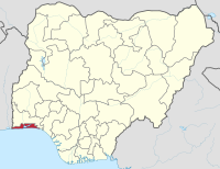 मानचित्र जिसमें लेगोस राज्य Lagos State हाइलाइटेड है
