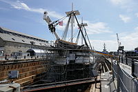 USS Constitution em doca seca para obras de restauração em 2016