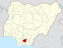 Orlu is located in Imo State shown in red.