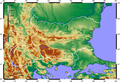 Topographic map of Bulgaria, blank with dots