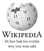 Wikipedia logo displaying the name "Wikipedia" and its slogan: "The Free Encyclopedia" below it, in Nigerian Pidgin