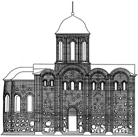 Реконструкція Калозької церкви, виконана академіком архітектури Іваном Івановичем Горностаєвим у 1864 р.