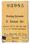 Billett til den siste turen med Nesttun-Osbanen i 1935.