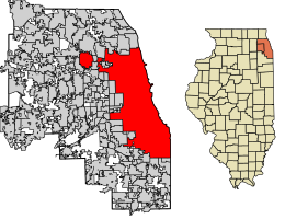 Location of Chicago in Cook County and DuPage County, Illinois
