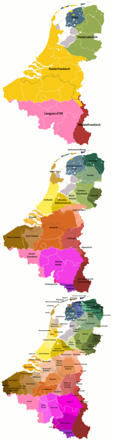 Geografia loko de Okcidenta Flandra (koloro: sabla) inter la alia malplimulto kaj regionaj lingvoj kaj dialektoj de la Beneluksaj landoj