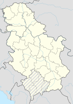 Mapa konturowa Serbii, blisko centrum na lewo znajduje się punkt z opisem „Viljuša”