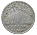 Moneta da 1 franco del 1942 in alluminio.