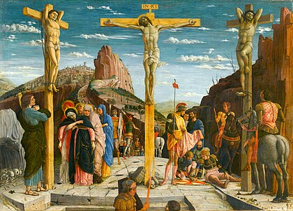 Scéna ukřižování Ježíše Krista od renesančního malíře Andrey Mantegni, tvořící centrální část oltářního obrazu predelly ve veronském kostele San Zeno Maggiore. Desková malba byla v roce 1798 převezena jako válečná kořist do Louvru.