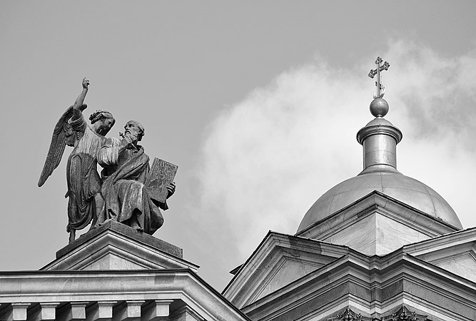 Apostle Matthew with an angel on the roof of Saint Isaac's Cathedral, St. Petersburg