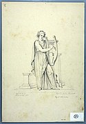 Drawing by Nicola La Volpe, 1866, of painting of Terpsicore with large harp, from panel at south end of east wall House of the Diadumeni Pompeii.jpg