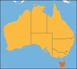 Tasmanien markerat på Australienkartan.