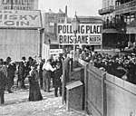 Women inside the gate of the city polling station voting for the first time in a Queensland state election, 25 May 1907 (28008208515)