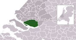 Highlighted position of Hoeksche Waard in a municipal map of South Holland