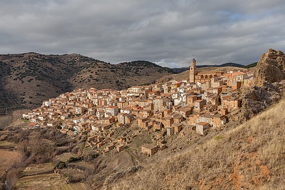 View of the village of Moros, Zaragoza, Aragon, Spain.