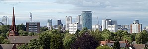 Vista panorâmica da área central de Birmingham observada a partir da área sul da cidade