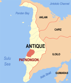 Mapa de Antique con Patnongon resaltado