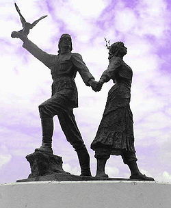 statue of local folk dancers