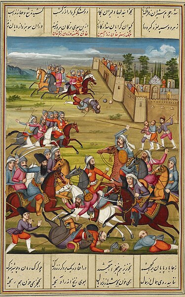 File:Defeat of Rustam Khan Zand by Husayn Khan outside the walls of a city. Folio from the Shahinshahnama of Fath 'Ali Khan Saba, dated 1810.jpg