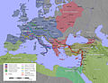 Carte allemande des croisades occultant complètement l'existence des chrétiens orthodoxes entre le Danube et la Russie.