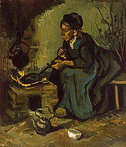 Paysanne faisant la cuisine, huile sur toile de Vincent van Gogh (juin 1885, Metropolitan Museum of Art). (définition réelle 3 012 × 3 511)