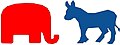 Donkey and elephant - democrat blue and republican red