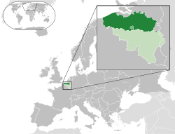 Flanders shown within Belgium and the European Union (EU)