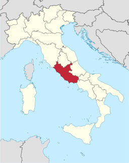 Karta över Italien med Lazio markerat