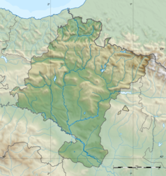Mapa konturowa Nawarry, blisko centrum u góry znajduje się punkt z opisem „Pampeluna”
