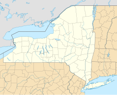 Mapa konturowa stanu Nowy Jork, blisko dolnej krawiędzi po prawej znajduje się punkt z opisem „Hell’s Kitchen”