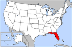 Harta Statelor Unite cu statul Florida indicat