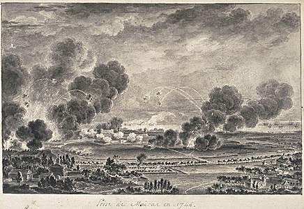 La prise de Madras en 1746, par les forces de La Bourdonnais dans l’océan Indien.