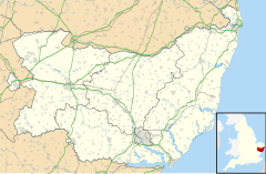 Map showing the location of Lowestoft within Suffolk